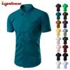 Heren Casual Shirts Mens Leisure 2021 Masculina Chemise Homme Zomer Solid Color Business Slim Fit Korte Mouw Mode Shirt
