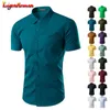 Homens Casual Camisas Mens Leisure 2021 Masculina Chemise Homme Verão Sólido Cor Negócio Slim Fit Camisa De Moda De Manga Curta