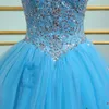 Turquoise Bleu Prom Quinceanera Dresse Halter Top Corset Retour Perlé Perles Paillettes Tulle Robes De Bal Pas Cher Femmes Robe Graduation