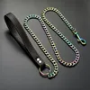 18K Colorful Plated Stainless Steel Dog Collar and Leash Choke Chain for Large Dogs Pitbull Rottweiler Pet Stuff Accessories