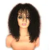 Afro kinky lockigt mänskligt hår peruk med lugg 150 densitet mongoliskt remy mänskligt hår full spets front peruker 13x6 djup del svart3383488