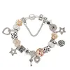 Bracelet de perles à breloques entières pour bijoux, plaqué argent, pendentif cœur de pêche, avec boîte, cadeau de saint-valentin, 312s