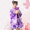 Japanese Floral Girls Costume Halloween Anime Cosplay Uniform Women Themed Party Outfit Sexy purple Sakura Kimono Fancy Dress