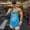 Gym Mouwloos Shirt Mannen Bodybuilding Tank Tops Fitness Workout Katoen Print Singlet Stringer Ondershirt Mannelijke Casual Zomer Vest3135