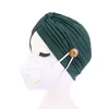 Women Turban Hats Mask Headband with Button Indian Caps Stopper Pure Hat Turbante Headwear Adult Bandana Hijab Towel Hair Accessor8606899
