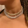 Iced Out Bling 5a Cubic Cyrkonia CZ Miami Kubańska Łańcuch Link Hip Hop Bling Kobiety Choker Naszyjnik 15 "16" Złoty Srebrny Kolor