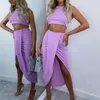 Ruched Sexy Party 2 Piece Set Women Plus Size Crop Top Twist Side Split Long Skirts Matching Sets Club Two Piece Outfits G1916