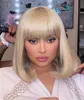 Ishow Braziliaanse 613 Blonde Gekleurde Korte Bob Pruiken Straight Menselijk Haar Pruiken met Pony Indiaas Haar Peruaanse Geen Lace Pruiken voor zwarte vrouwen