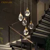 Lustres en cristal modernes allumant la lampe suspendue linéaire de luxe boule de Cristal irrégulière pour la décoration d'escaliers à la maison AC 90-260V