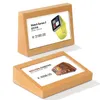 100 * 100mm Wood Acrylic Reklam Tag Sign Card Display Stativbord Desk Meny Prisetiketthållare