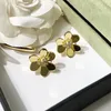 Brand Pure 925 Sterling Silver Jewelry For Women Gold Color Earrings Flower Luck Clover Design Wedding Party Earring 2009215098400