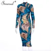 Simenual Printed Skinny Party Women Bodycon Dress Fashion Long Sleeve Autumn 2019 Clubwear Fitness Slim Sexy Hot Midi Dresses 200925