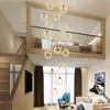 Duplex escalier longue suspension cristal moderne minimaliste nordique led anneau circulaire villa éclairage escaliers salon lampe