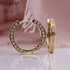 Pataya New 585 Rose Gold Circle Drop Earrings Women Wedding Jewelry White Round Natural Zircon Luxury Fashion Retro Grid 2997069