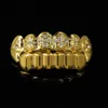 Hip-hop guld vampyr tänder grillz, het diamante spetsiga tänder grillar, billiga guldplating tänder grillz gr7128005