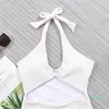 Fashion- White One Piece Designer Swimsuit Women Solid Color Halter Push Up swimwear Sexy Backless Slimming Bodysuit Bandage Padded Bathing