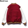 Icona scura PU in pelle patchwork bomber giacca ricamo imbottito spesso inverno giacche da uomo giacca da baseball uomo