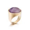 Men Women wide band Jewelry Titanium steel natural stones agate amethyst pink quartz tiger eye opal gems stone 18k gold ring9417960