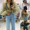 Mode- Blouse Dames Sexy Sheer Polka Dot Organza Blouse Boven Perspectief Bladerdeeg Mouw Blusas Dames Shirts