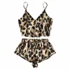 2020 New Sexy Ladies 2pcs Women Leopard Style Summer Satin Lace Sleepwear Suit Babydoll Lingerie Nightdress Pajamas Set