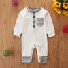 Baby Boy Roupas Listrado Meninos Infantos Romper Manga Longa Jumpsuits Crianças Algodão Crianças Playsuit Boutique Kids Roupas DW5806