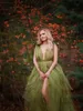 Gräs Green Matskap Robe Evening Dresses Split Tiered Puffy Long Photography Gravid kvinna Prom Dress Plus Size Party Crow