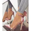 Transparent PVC Sandals Women Pointed Clear Crystal Cup High Heel Stilettos Sexy Pumps Summer Shoes Peep Toe Women Pumps Size 431