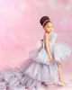 2020 Lace Flower Girls' Dresses Appliques Tiered Hi-Lo First Communion Gowns Lace-up Back Floor Length Kids Formal Wear Pageant Dress