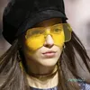 WhFashion quadratische, klare, bonbonfarbene, einteilige Sonnenbrille, Sonnenbrille, Farbverlauf, transparent, rahmenlos, Brillen, Damen-Accessoire, Geschenke