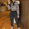 Kontor Kvinnor Kläder uppsättning Passar 2 styck Leopard Tryckta Damkläder Långärmad Formell Kvinna Outfits Set Höst D30