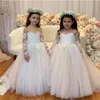 Иллюзия Pufle Lace Lovely Flower Girl Dless для свадебных платьев с длинным рукавом детей на день рождения платье причасти