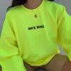 Darlingaga Streetwear Luźne Neon Zielony Bluza Damskie Pullover List Drukowane Casual Zimowe Bluzy Bluzy KPOP Odzież T200813