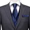 Hi-Tie Men's Classic Blue Silk Jacquard Waistcoat Vest Handkerchief Cufflinks Party Wedding Solid Tie Vest Suit Set 200922