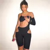 Women Slim Exposed Navel Jumpsuits Fashion Long Sleeve Sexy Hollow Out Black Playsuit Designer Female Backless Elastic Fitness Rompers
