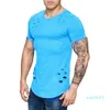 Vendita calda New Spring Short T Shirt Uomo Fashion Hole Designer Fitness T-shirt Estate manica corta Solid Slim Fit Hip Hop Tshirt