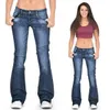 Vintage låg midja kvinna flare blå mager denim mamma jeans plus storlek 4xl kvinnliga breda benbyxor