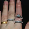 VECALON Fine Jewelry Princess Cut 20ct Cz ​​Diamond Engagement Anello da sposa set per donne Ringele di dito piene d'oro bianco 14kt 9605602