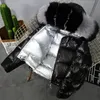 Ly Varey Lin Real Fur Coat Natural Fur Collar Vinterjacka Kvinnor 90% Vit Duck Double Sided Hooded Vattentät Parkas