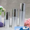 Luxury Silver Empty 15ml 30ml 50ml Vakuumflaskor Travel Set E Liquid Bottle Container för smink Skönhet Förpackning 10st