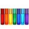 جودة عالية الأزرق / الأخضر / الوردي / أسود / العنبر مصغرة 10 ملليلتر لفة على زجاجة الزجاج ل عطور الزيوت الأساسية الفولاذ المقاوم للصدأ الكرة الأسطوانة dwe11686