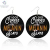 SOMESOOR Both Sides Print Melanin Sayings African Wooden Drop Earrings Black Wrintings Photos Wood Jewelry As Women Gift