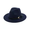 Mujeres Men Fedora Gat con cinta de cuero Fedoras Jazz Hat, al aire libre, caballeros de la tapa del borde ancho Elegante Cap Invierno Panamá yfa7221057