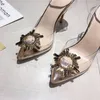 2020 Été Luxe Femmes Transperant Cristal Sandales Designer Or Argent Mince Talons Hauts Sandales Parti Chaussures De Mariage MX200407