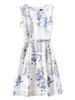 Blauw en wit porselein bloemprint vrouwen A-lijn jurk mouwloos met riem jurken