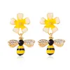 Stud Temperament Personality Zircon Bee Earrings Sweet Flower Shaped Asymmetric Crystal Insect Girls Gifts1