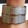 25pcs Etched Silver Mens English Lord's prayer stainless steel Cross rings Religious Rings Men's Gift Wholesale Jewelry lots FREE SHIPPING