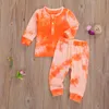 2 st spädbarnsbeständare Tiedye Print Outfits Långärmad rund nacke thirt Topelastic midjebyxor Autumn Kids Clothing Set9139058