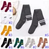 Women Knee High Socks Girl Striped Knee Warm Tube Stockings Candy Pure Color Cotton Bottom Long Socks Autumn Female Leggings Stockings LSK75