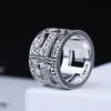 925 sterling silver letter ring men and women retro classic hollow carved square pattern ring Thai silver letter ring