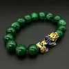 8 12mm Pietra di ossidiana Perline Bracciale Chakra Feng Shui Buona fortuna verde Ricchezza Bracciale donna in oro Pixiu Charms Bracciale Uni K1G23199